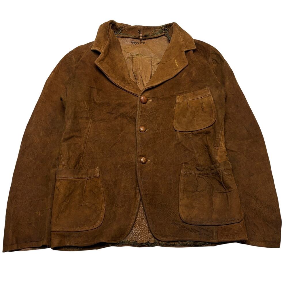 Vintage 30s Buckskin Chore Sports Coat Leather Jacket Mens 19.5x26 Western Retro